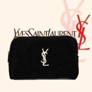 Replica Designer YSL Women Black Velvet Embroidery Cosmetic Bag