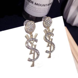 Replica Designer YSL Women Fashion Letter Imitation Rhinestone Earrings