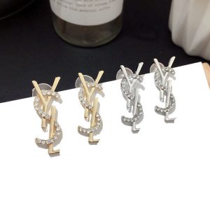 Replica Designer YSL Women Fashion Letter Imitation Rhinestone Earrings