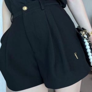 Replica Designer YSL Women Fashionable Simple Style Wide-Leg Pants A-Shaped Black Shorts