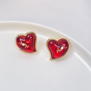 Replica Designer YSL Women Heart Red Inlaid Letters Earrings