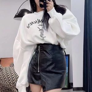 Replica Designer YSL Women Letter Embroidery Long-Sleeved Short Sweater