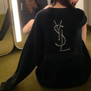 Replica Designer YSL Women Letter Embroidery Loose Cotton Sweater