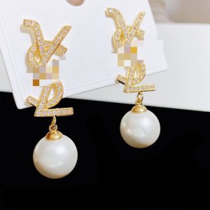 Replica Designer YSL Women Light Luxury Imitation Diamond Pearl Retro Earrings