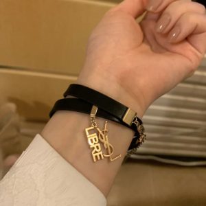 Replica Designer YSL Women Metal Letter Pendant Simple Bracelet And Collarbone Chain Necklace