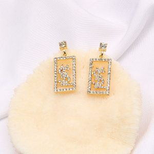 Replica Designer YSL Women Rectangular Imitation Rhinestone Temperament Tassel Earrings