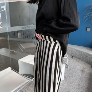 Replica Designer YSL Women Simple Black White Stripe Casual Straight Pants