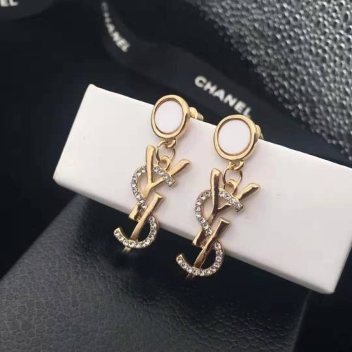Replica Designer YSL Women Simple Imitation Diamond Letter Earrings