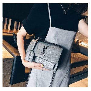 Replica Designer YSL Women Small Square Solid Color Crocodile Pattern Wild Chain Bag
