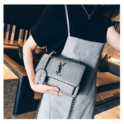 Replica Designer YSL Women Small Square Solid Color Crocodile Pattern Wild Chain Bag