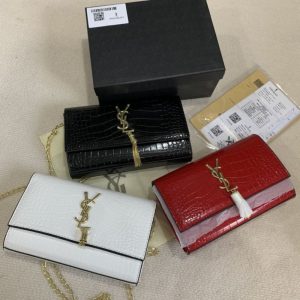 Replica Designer YSL Women Solid Color Crocodile Pattern Messenger Bag