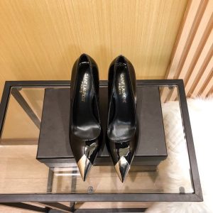 Replica Designer YSL Women Summer Metal Square Head Stiletto Toe Elastic Strap Sandals