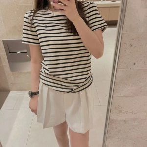 Replica Designer YSL Women Summer Stripe Contrast Color Letter Embroidery Cotton Short-Sleeved T-Shirt