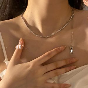 Replica Designer YSL Women Temperament Letter Pendant Flash Imitation Diamond Earrings And Necklace