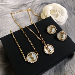 Replica Designer YSL Women Temperament Simple Style Letter Necklace Bracelet Earrings