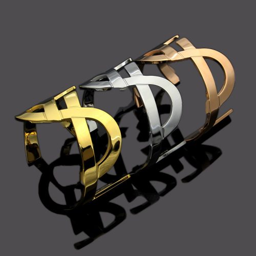 Replica Designer YSL Women Titanium Steel Hollow Letter Wide Face Open Bracelet