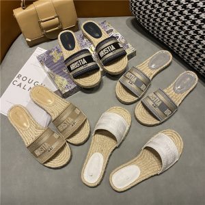 Replica Dior Women Embroidered Straw Slippers