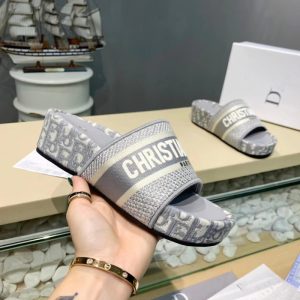 Replica Dior Women Fashion Letter Embroidered Platform Slippers