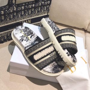 Replica Dior Women Fashion Tie Dye Letter Embroidery Platform Slippers