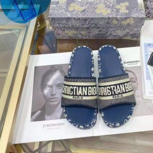 Replica Dior Women Letter Embroidered Platform Slippers