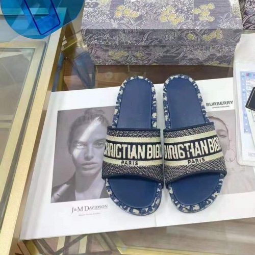 Replica Dior Women Letter Embroidered Platform Slippers