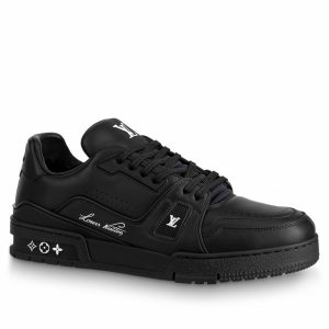 Replica Louis Vuitton Black LV Trainer Sneakers with Wool For Sale