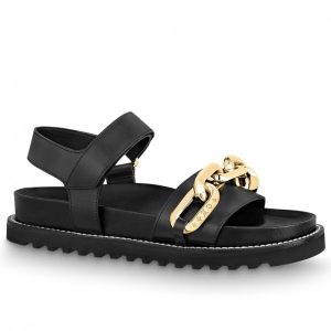 Replica Louis Vuitton Black Paseo Flat ComFort Sandals For Sale
