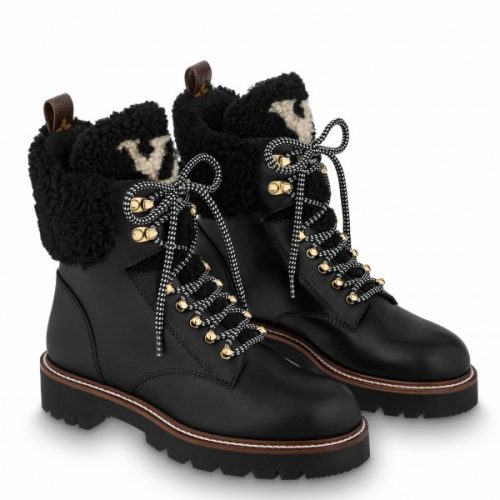 Replica Louis Vuitton Black Territory Flat Ranger Boots with Shearling For Sale