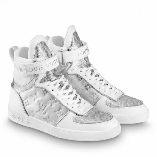 Replica Louis Vuitton Boombox Sneaker Boots In Silver Metallic Leather For Sale