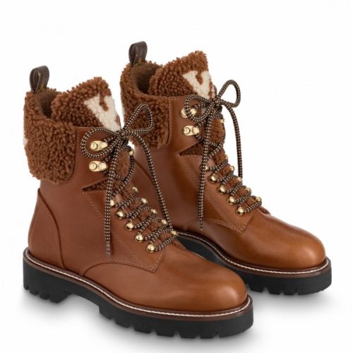 Replica Louis Vuitton Brown Territory Flat Ranger Boots with Shearling For Sale