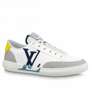 Replica Louis Vuitton Charlie Sneakers In White Leather With Blue Detail For Sale