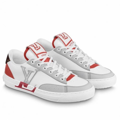 Replica Louis Vuitton Charlie Sneakers In White Leather With Red Detail For Sale