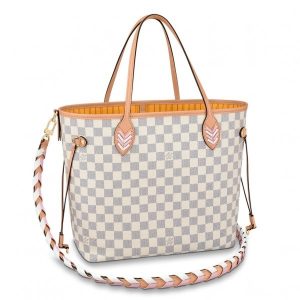Replica Louis Vuitton Damier Azur Neverfull MM Bag With Braided Strap N50047 BLV043 For Sale